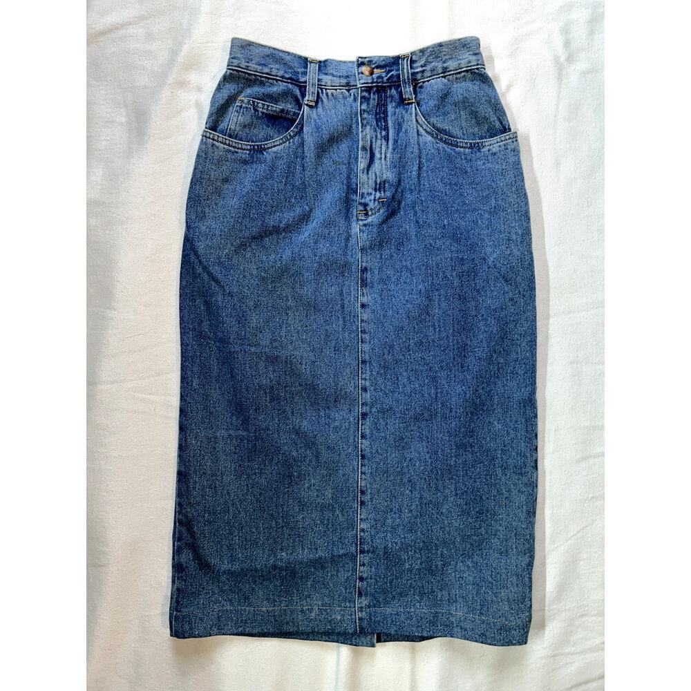 VTG Eddie Bauer Women's Denim Skirt, Knee Length, Size 4, Pockets, Slit